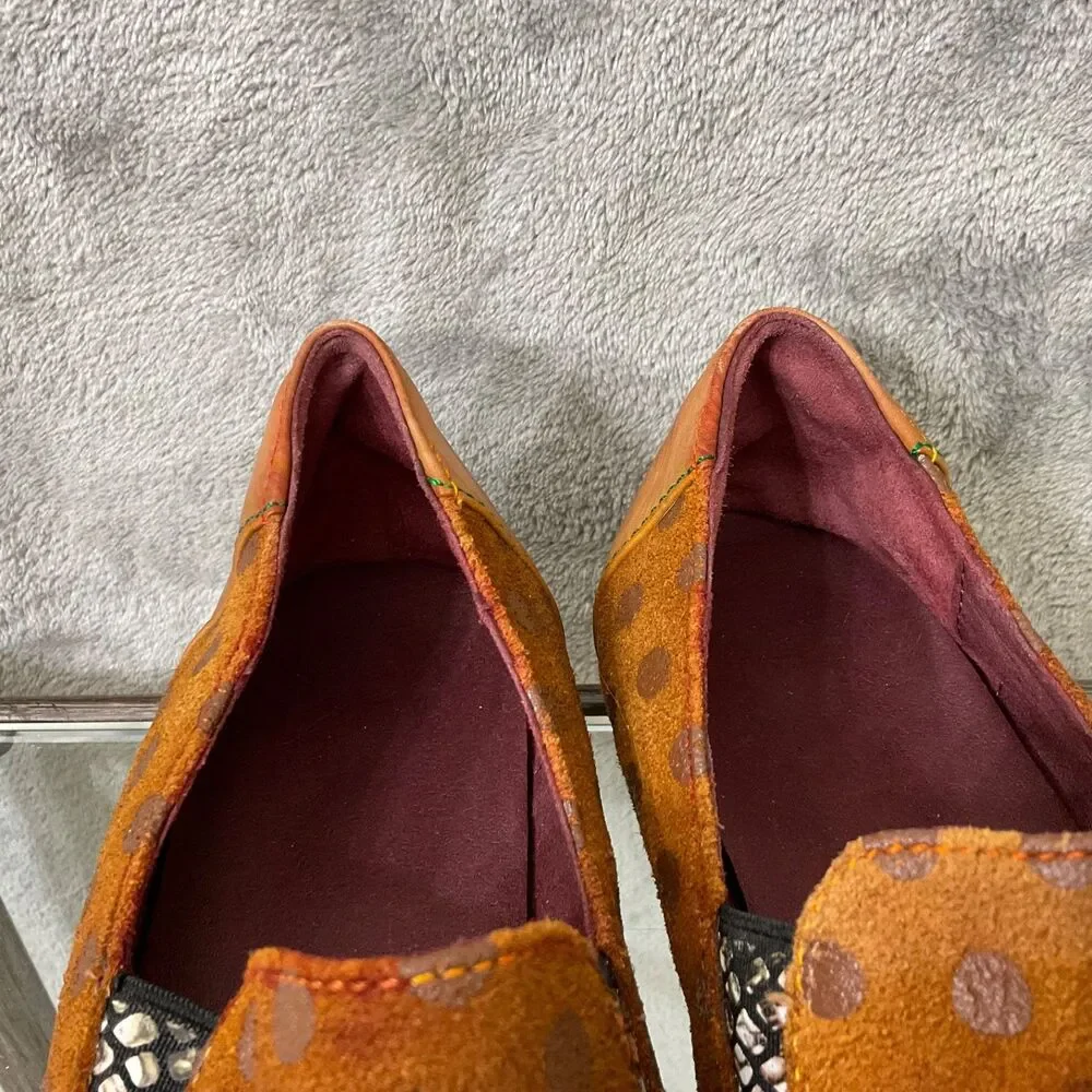 SPRING STEP L'ARTISTE KLASIK Leather Dot Tassel Flats Loafers 36/ US 5.5 brown*